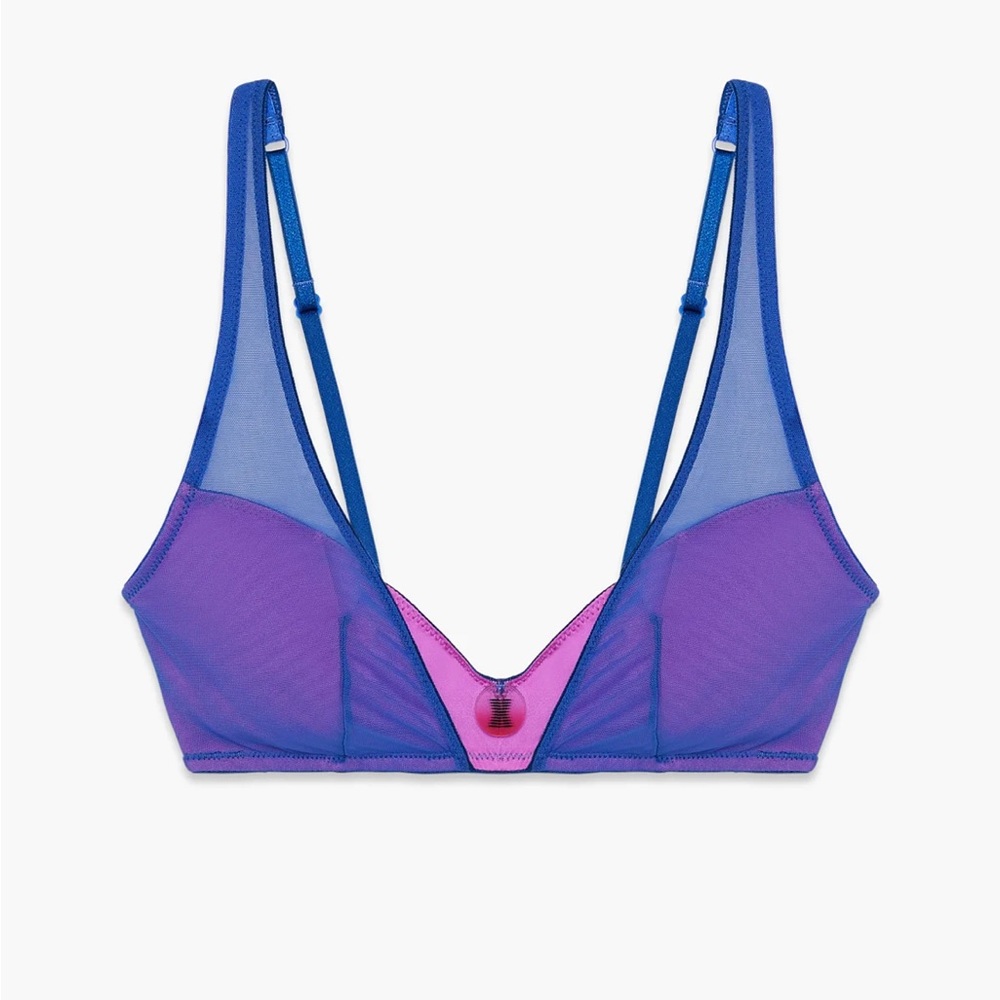 Savage X Fenty I Dare Hue Red Pink Mesh Sleep Shirt with True Blue Bralette Set - Picture 7 of 17